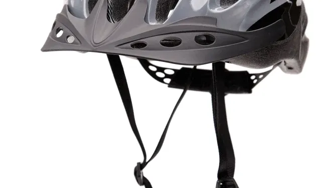 Helmet with the chin straps unstrapped